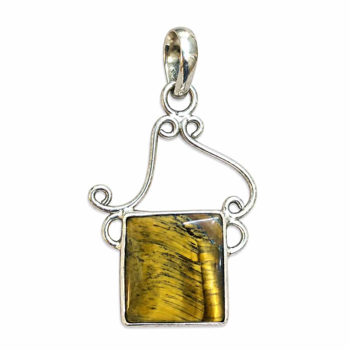 Golden Tiger Eye Pendant Boho Vintage Silver Tone Jewelry PEN452-SLV-NTE01