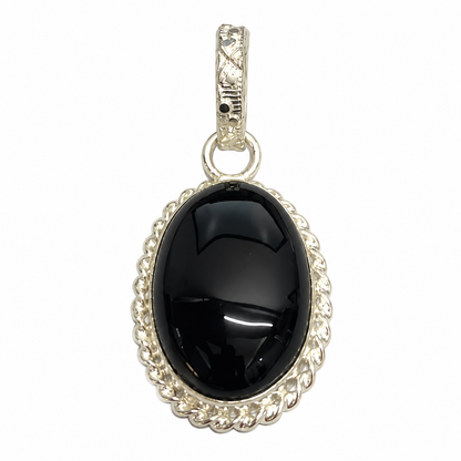 Black Onyx Stone Pendant Oval Gemstone Silver Tone Jewelry PEN454-SLV-NBO01