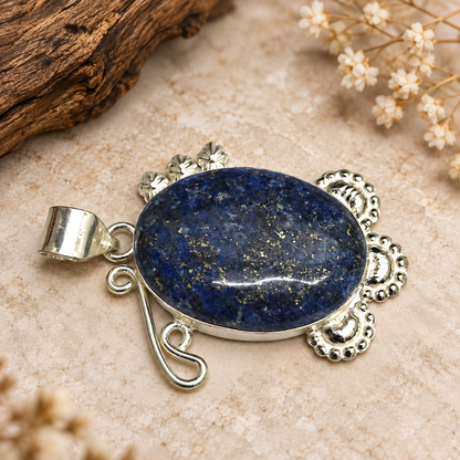 Lapis Lazuli Pendant Boho Vintage Statement Silver Jewelry PEN455-SLV-NLLZ01