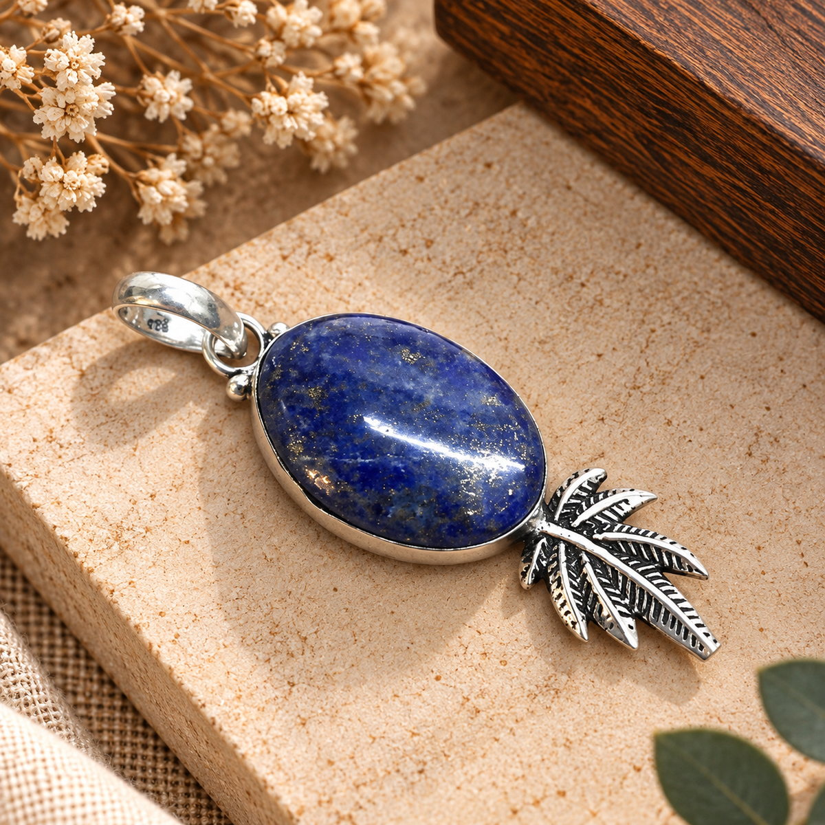 Lapis Lazuli Pendant Vintage Statement Silver Jewelry PEN456-SLV-NLLZ01