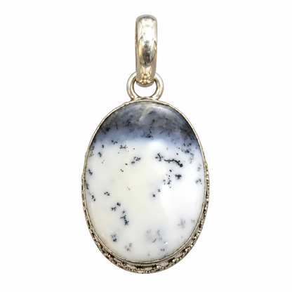 Dendritic Agate Pendant White Gemstone Boho Silver Jewelry PEN458-SLV-NDAG01