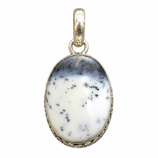 Dendritic Agate Pendant White Gemstone Boho Silver Jewelry PEN458-SLV-NDAG01