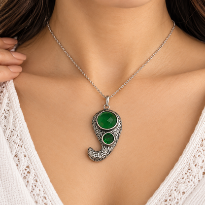 Green Gemstone Pendant Boho Statement Silver Tone Jewelry PEN459-SLV-LCD02