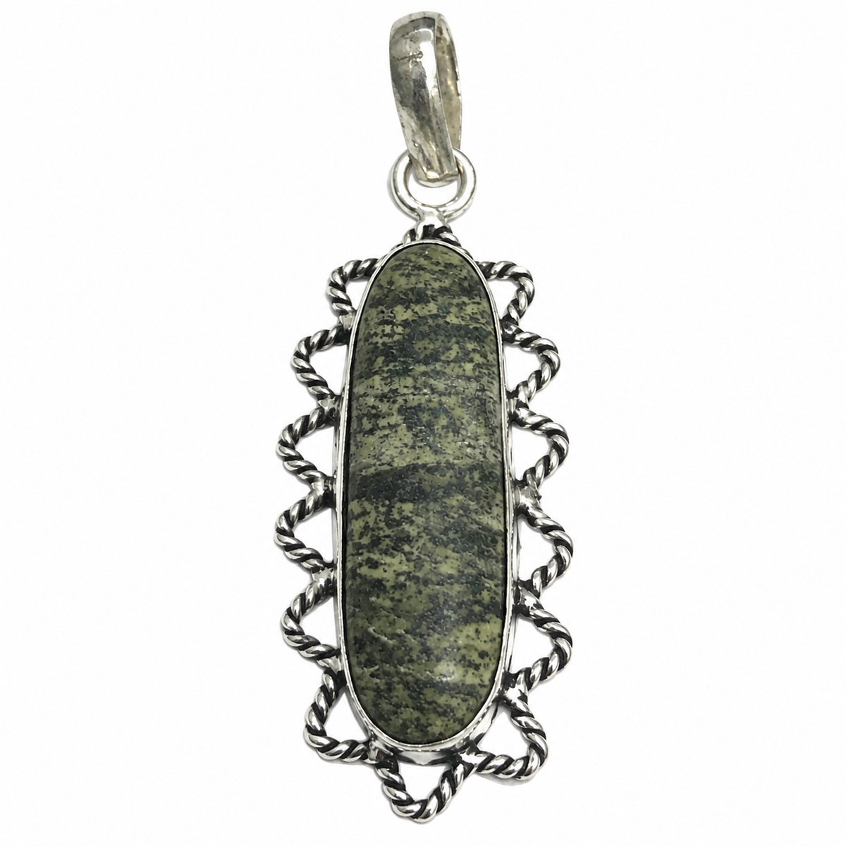 Serpentine Stone Pendant Boho Vintage Silver Tone Jewelry PEN460-SLV-NSRP01