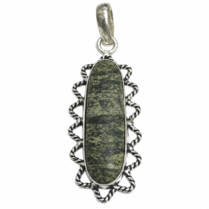 Serpentine Stone Pendant Boho Vintage Silver Tone Jewelry PEN460-SLV-NSRP01