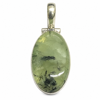 Prehnite Black Tourmaline Pendant Boho Silver Tone Jewelry PEN461-SLV-NPR01