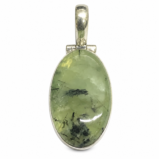 Prehnite Black Tourmaline Pendant Boho Silver Tone Jewelry PEN461-SLV-NPR01