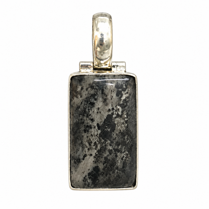 Black Gray Agate Stone Pendant Rectangular Silver Tone Jewelry PEN464-SLV-NAG01