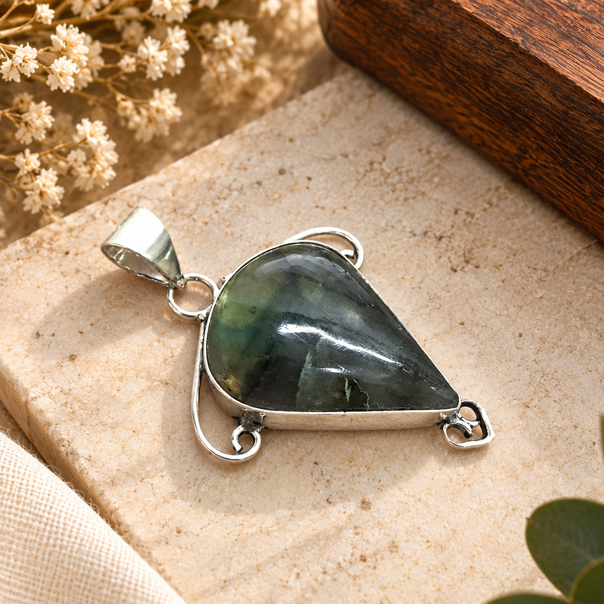 Labradorite Pendant Boho Gemstone Silver Tone Statement Jewelry PEN465-SLV-NLBD01