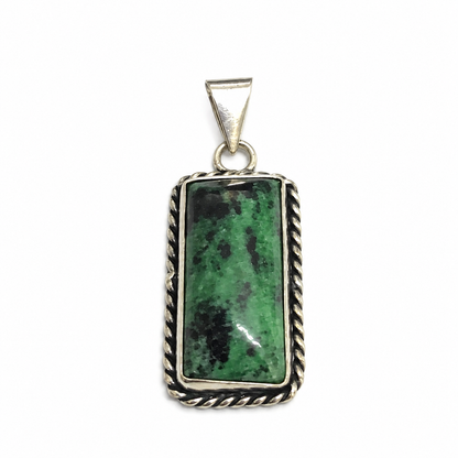 Ruby Zoisite Pendant Green Gemstone Boho Silver Tone Jewelry PEN468-SLV-NRZ01