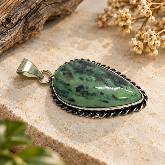 Ruby Zoisite Pendant Green Gemstone Silver Tone Jewelry PEN469-SLV-NRZ01