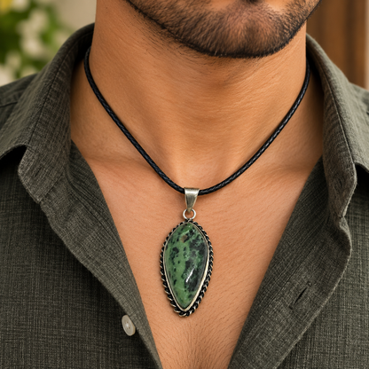 Ruby Zoisite Pendant Green Gemstone Silver Tone Jewelry PEN469-SLV-NRZ01