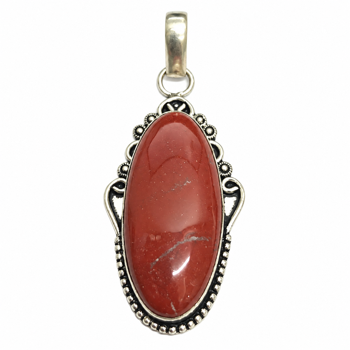Red Jasper Pendant Natural Stone Boho Vintage Silver Tone PEN470-SLV-RJR01