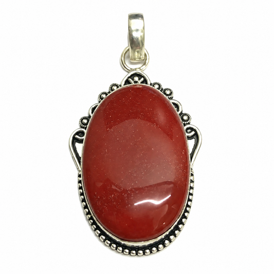 Red Jasper Pendant Natural Stone Vintage Silver Tone PEN471-SLV-RJR01