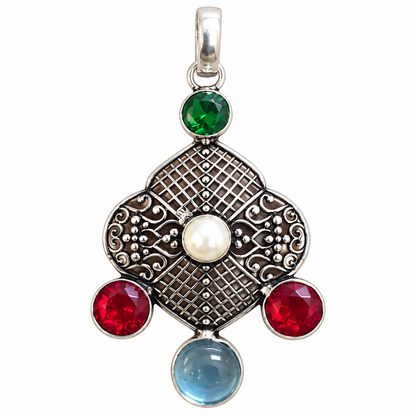 Multicolor Gemstone Pendant Boho Statement Jewelry PEN472-SLV-LMUL05
