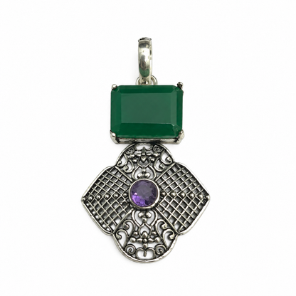 Green Quartz Amethyst Pendant Ornate Boho Silver Tone Jewelry PEN474-SLV-LCD-LAMT02