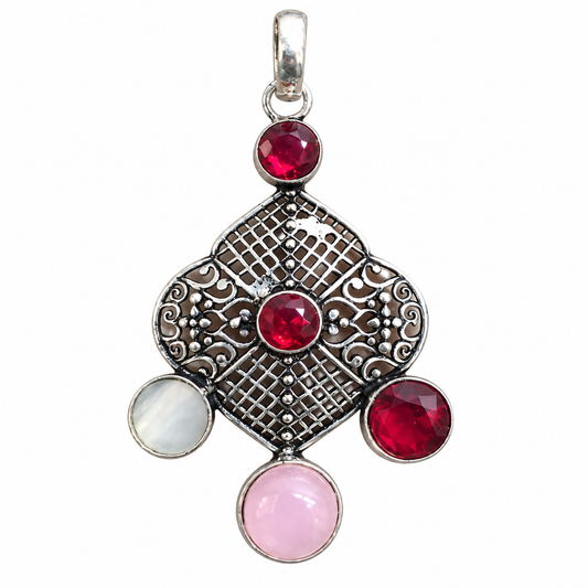 Multicolor Gemstone Pendant Vintage Statement Jewelry PEN475-SLV-LMUL05