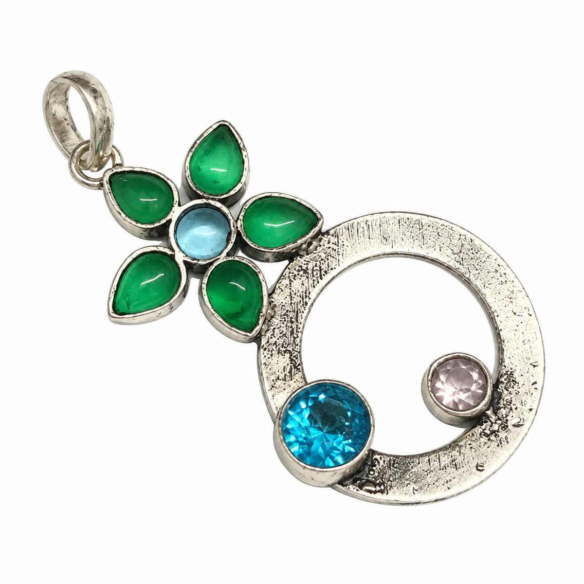 Multicolor Gemstone Pendant Boho Floral Silver Tone Jewelry PEN478-SLV-LMUL08