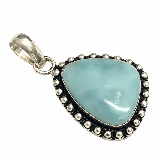Natural Larimar Gemstone Pendant Boho Vintage Silver Tone Jewelry PEN479-SLV-NLAR01