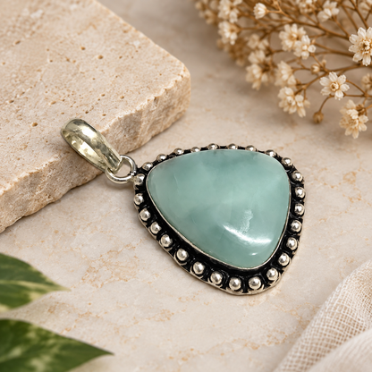 Natural Larimar Gemstone Pendant Boho Vintage Silver Tone Jewelry PEN479-SLV-NLAR01