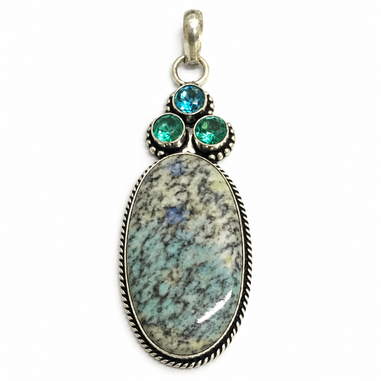 Kiwi Jasper Pendant, Green Gemstone Boho Statement Jewelry PEN482-SLV-LMUL-NKIJR04