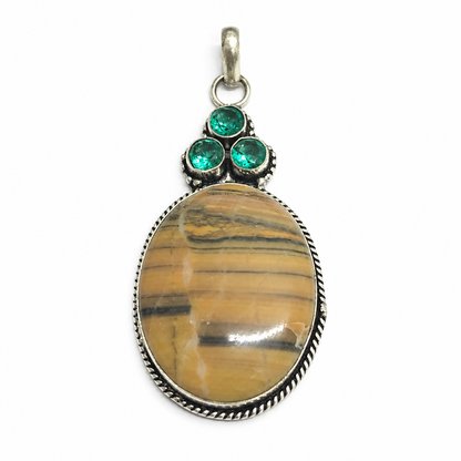 Jasper Pendant, Boho Gemstone Statement Jewelry PEN483-SLV-LCD-NJR04