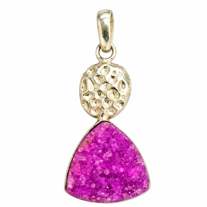 Pink Druzy Agate Pendant Statement Gemstone Jewelry PEN485-SLV-NPIDY01
