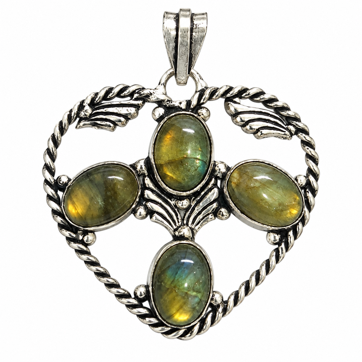 Labradorite Pendant, Green Flash Boho Statement Gemstone PEN486-SLV-NLBD04