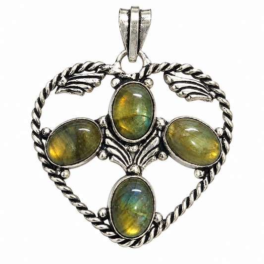 Labradorite Pendant, Green Flash Boho Statement Gemstone PEN486-SLV-NLBD04