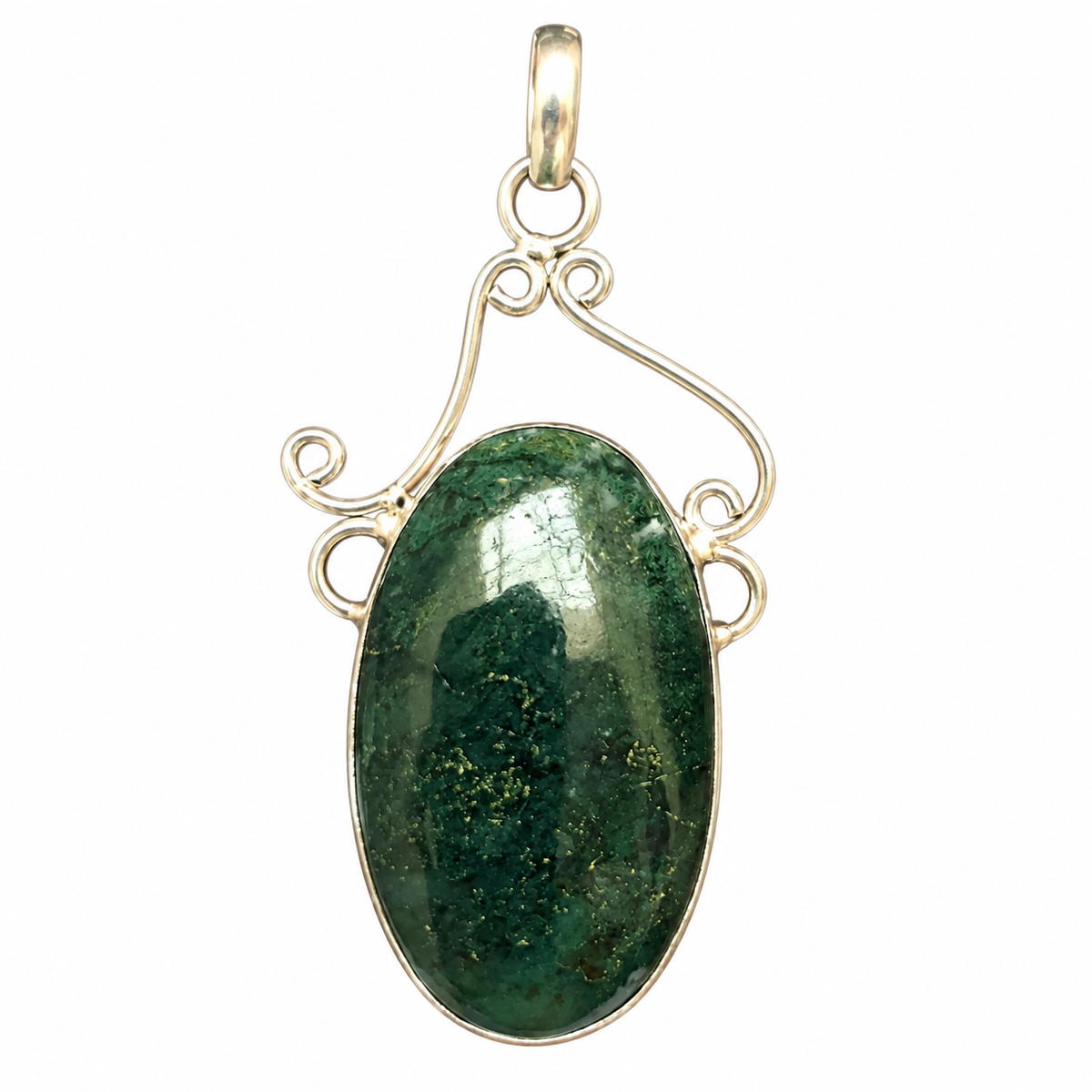 Moss Agate Pendant Green Gemstone Silver Tone Jewelry PEN488-SLV-NAMG01