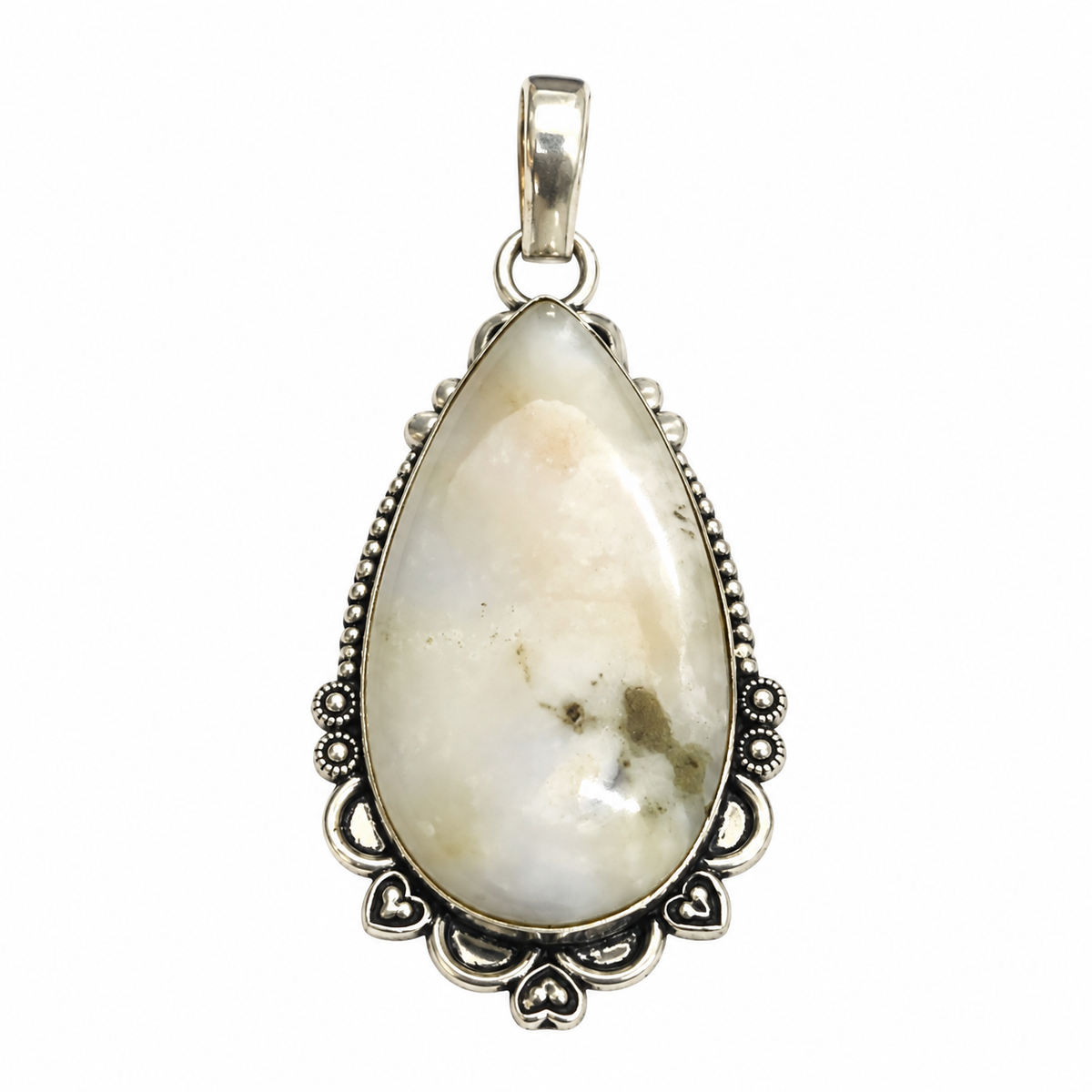 White Dendritic Opal Pendant, Boho Natural Gemstone Jewelry PEN489-SLV-NDOPL01