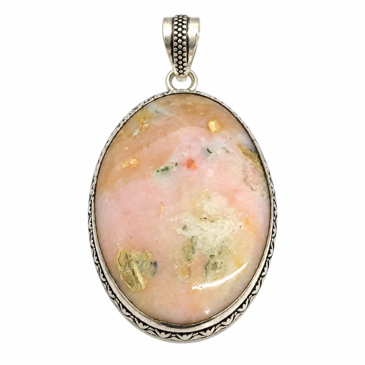 Pink Opal Pendant, Natural Gemstone Boho Statement Jewelry PEN490-SLV-NPOPL01