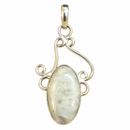 White Moonstone Pendant, Boho Natural Gemstone Statement PEN491-SLV-NMS01