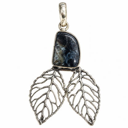 Pietersite Pendant, Natural Gemstone Leaf Boho Statement PEN493-SLV-NPT01