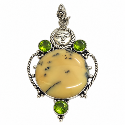 Yellow Dendritic Agate Pendant, Boho Gemstone Statement PEN495-SLV-LPD-NDAG04
