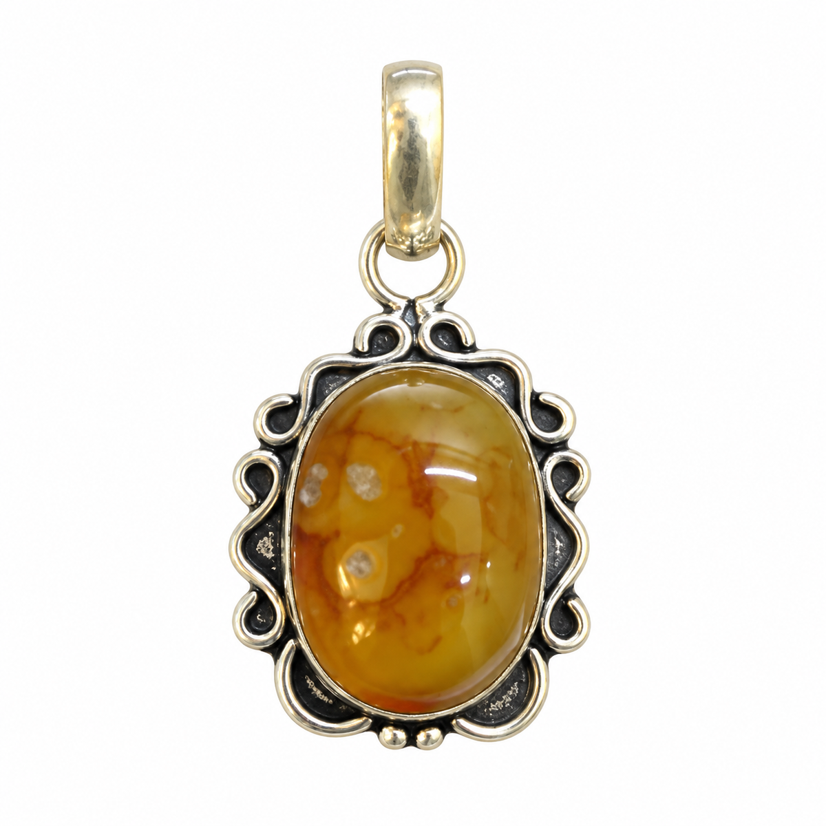 Yellow Agate Pendant, Orbicular Natural Boho Gemstone Jewelry PEN499-SLV-NBWAG01