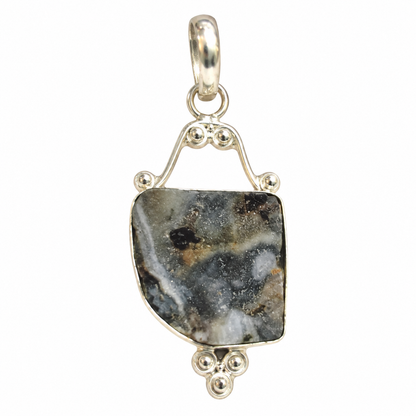 Desert Druzy Pendant, Natural Geode Gemstone Boho Jewelry PEN501-SLV-NDDY01
