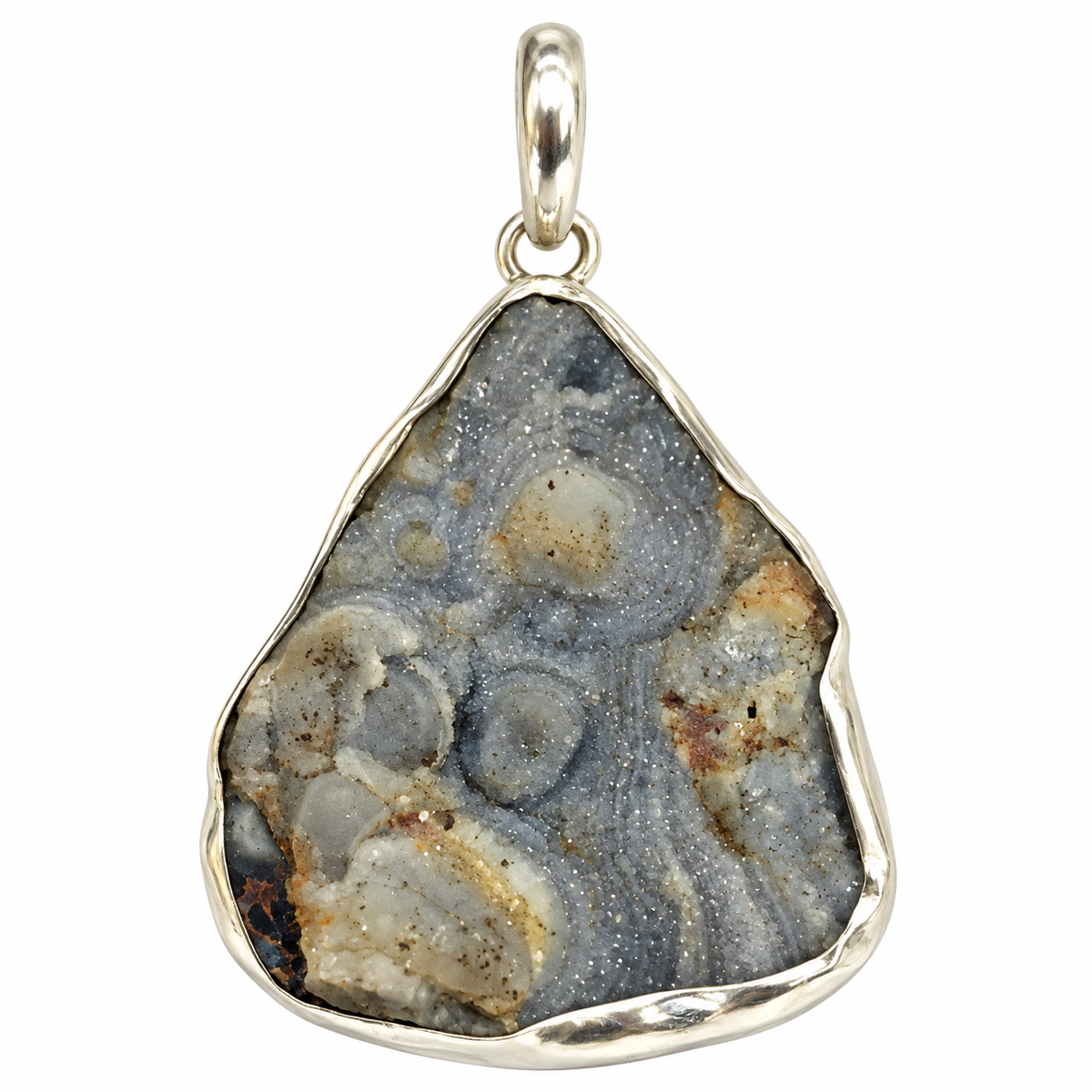 Desert Druzy Pendant, Natural Geode Gemstone Jewelry PEN502-SLV-NDDY01