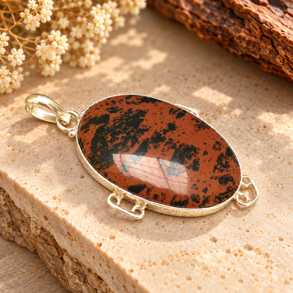 Mahogany Obsidian Pendant Natural Gemstone Boho Jewelry PEN503-SLV-NMGO01