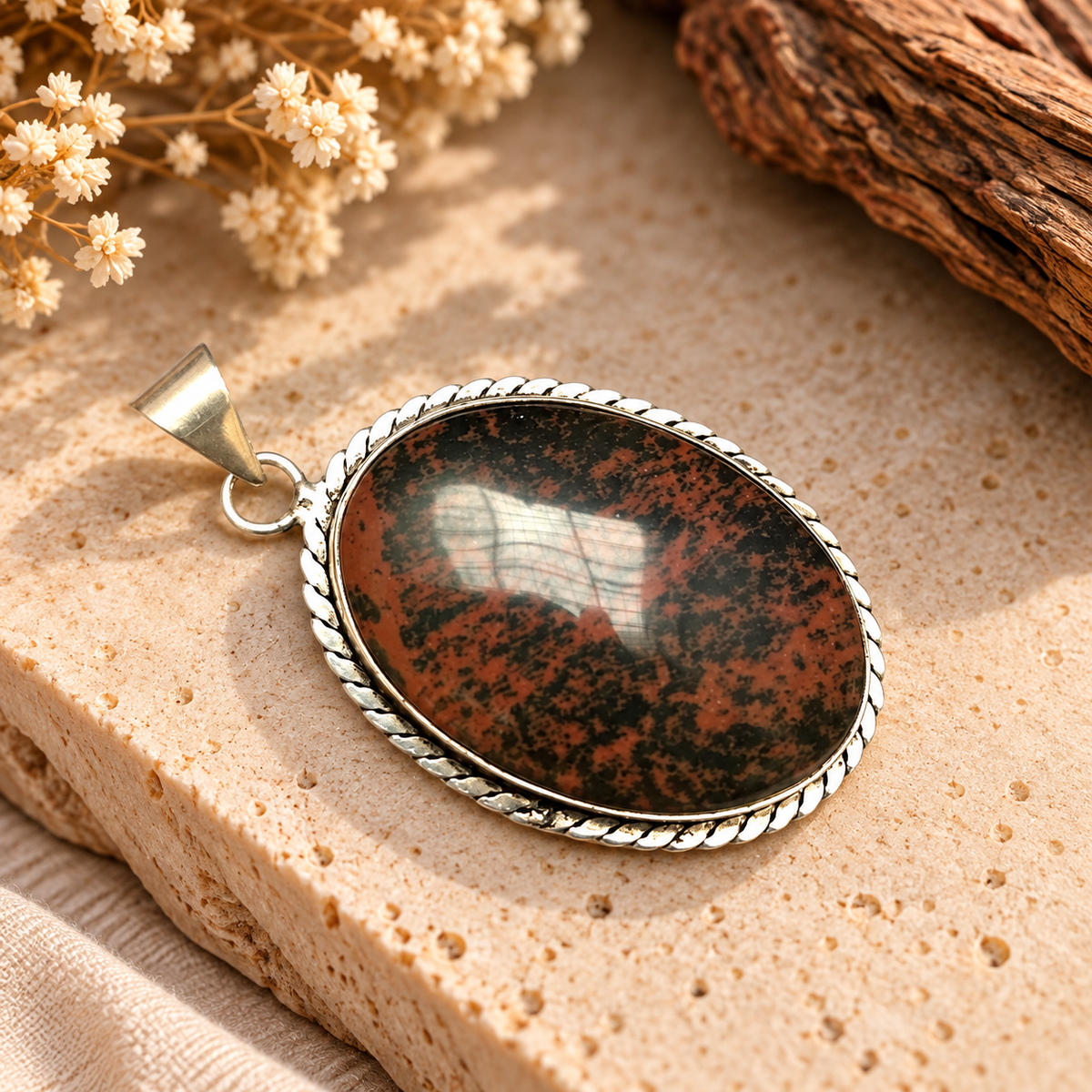 Mahogany Obsidian Pendant Natural Gemstone Jewelry PEN504-SLV-NMGO01