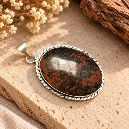 Mahogany Obsidian Pendant Natural Gemstone Jewelry PEN504-SLV-NMGO01
