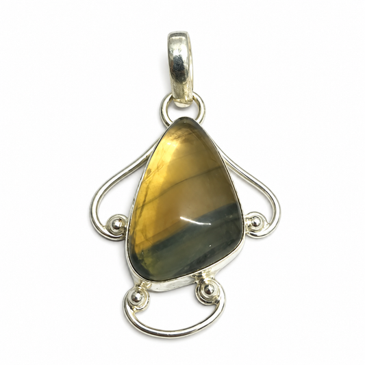 Natural Fluorite Pendant, Olive Green Teardrop Boho Jewelry PEN505-SLV-NFRT01