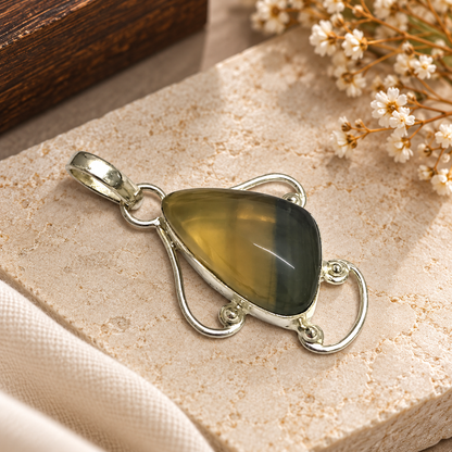 Natural Fluorite Pendant, Olive Green Teardrop Boho Jewelry PEN505-SLV-NFRT01