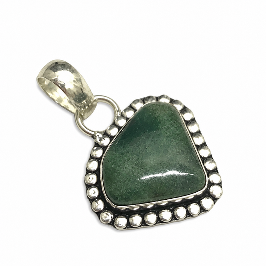 Natural Green Jasper Pendant, Boho Triangle Gemstone PEN507-SLV-NJR01