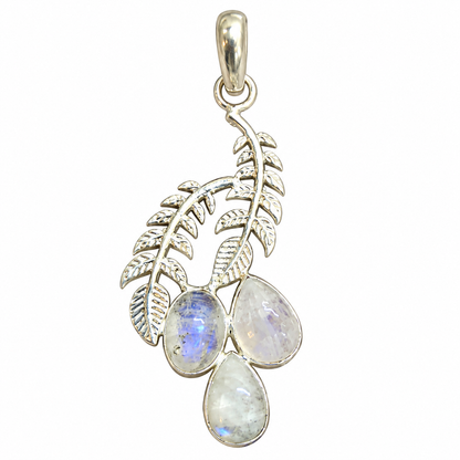 Rainbow Moonstone Leaf Pendant, Boho Nature Jewelry PEN512-SLV-NMS03
