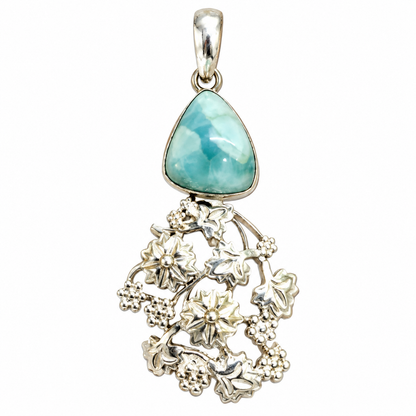 Larimar Floral Pendant, Blue Gemstone Botanical Jewelry PEN516-SLV-NLAR01