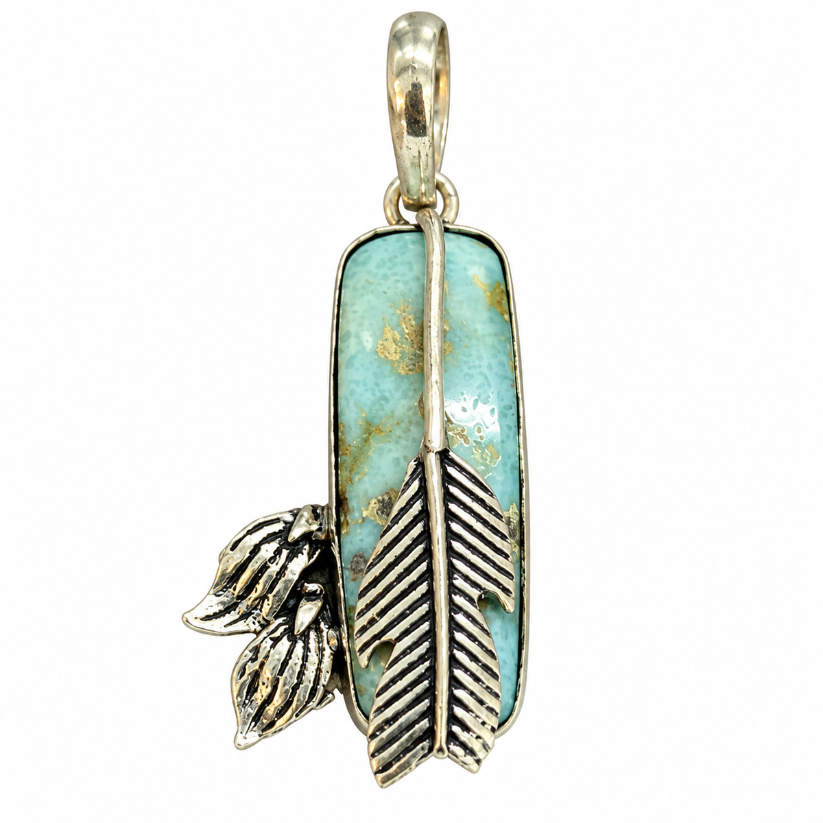 Larimar Arrow Pendant, Blue Gemstone Feather Boho Jewelry PEN519-SLV-NLAR01