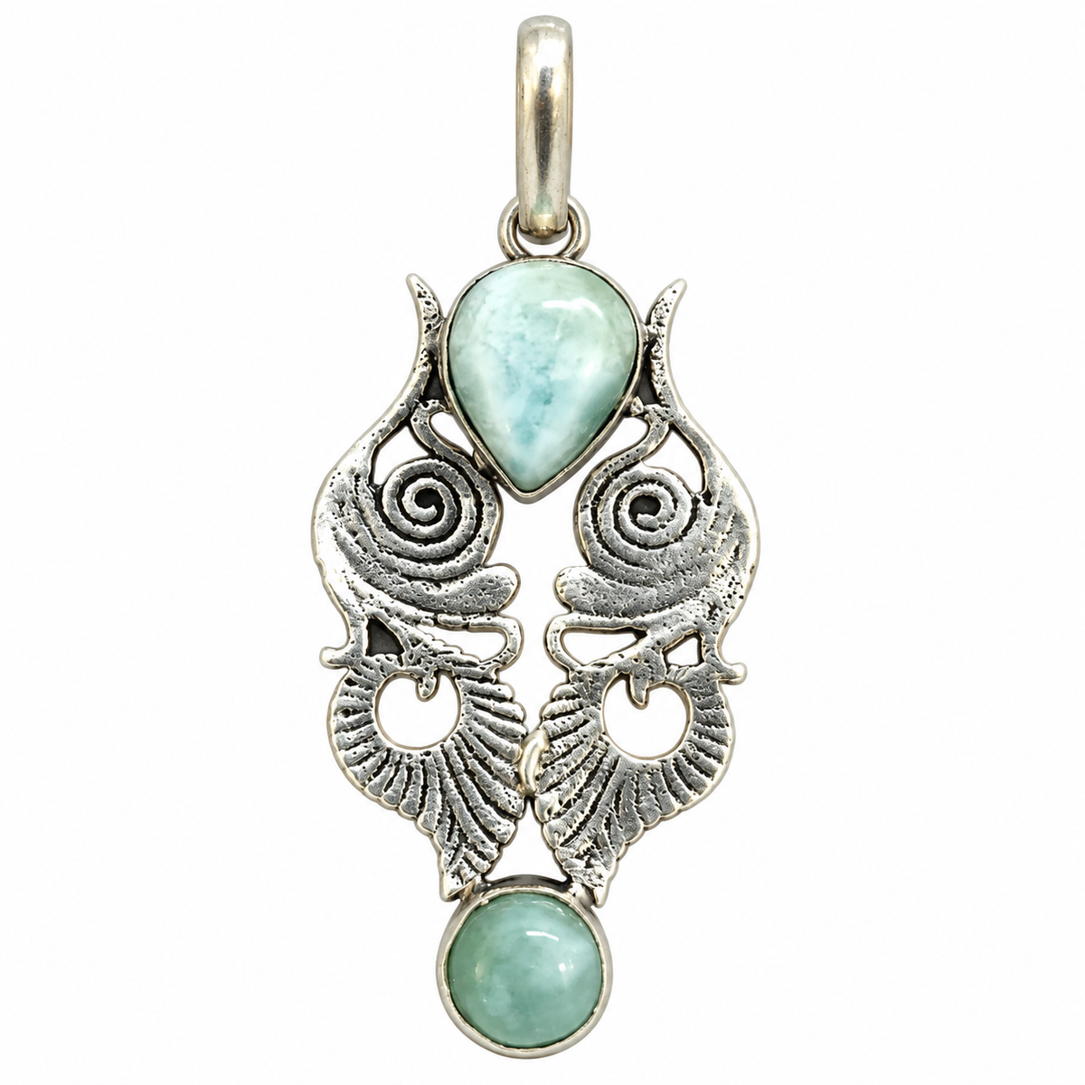 Larimar Seahorse Pendant, Ocean Inspired Blue Gemstone Jewelry PEN520-SLV-NLAR02