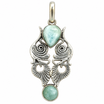 Larimar Seahorse Pendant, Ocean Inspired Blue Gemstone Jewelry PEN520-SLV-NLAR02