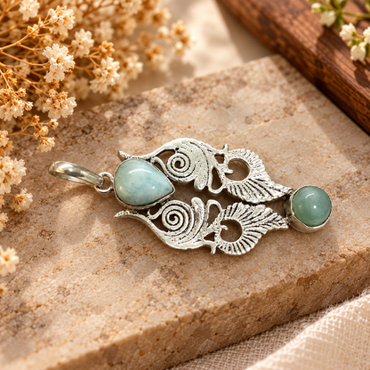 Larimar Seahorse Pendant, Ocean Inspired Blue Gemstone Jewelry PEN520-SLV-NLAR02